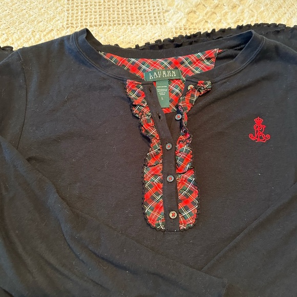 Ralph Lauren Black Long Sleeve gown with Tartan Trim - Picture 3 of 4